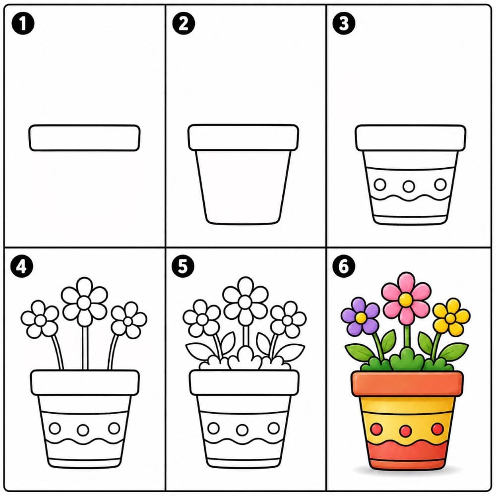 Flower Pot Drawing Ideas