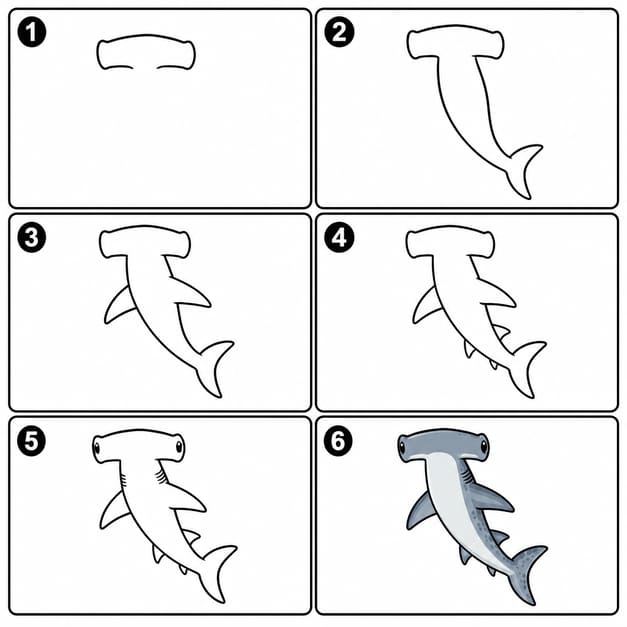 Deep sea hammerhead shark Drawing Ideas