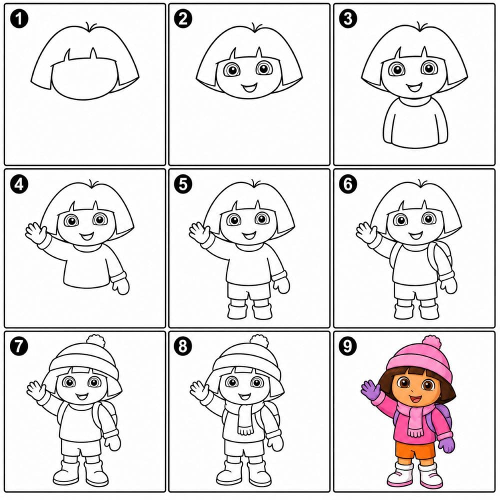 Dora wearing winter clothes Drawing Ideas