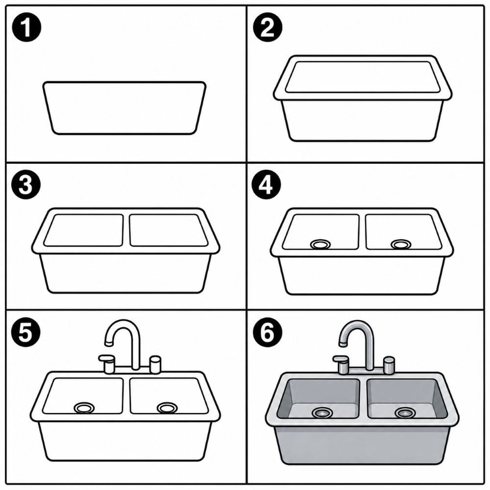 Double-basin kitchen sink Drawing Ideas