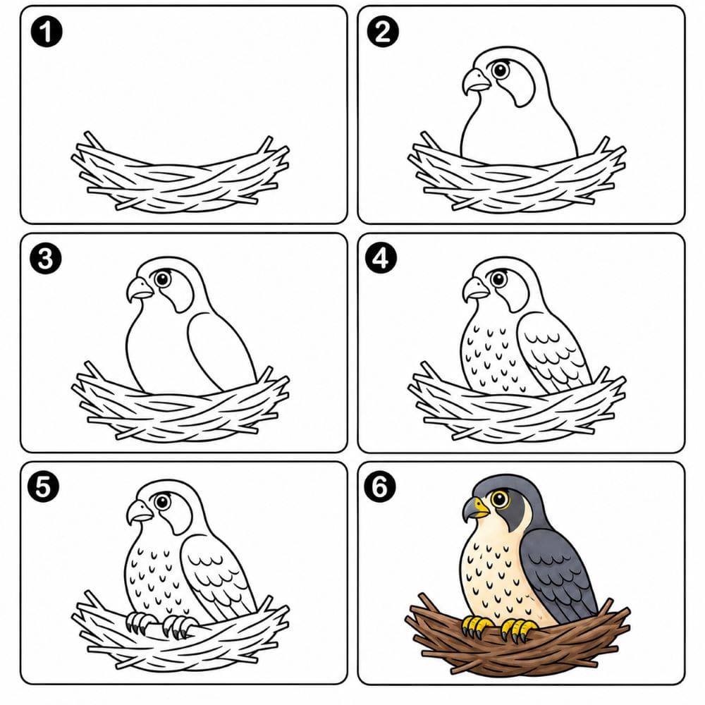 Falcon in a nest Drawing Ideas