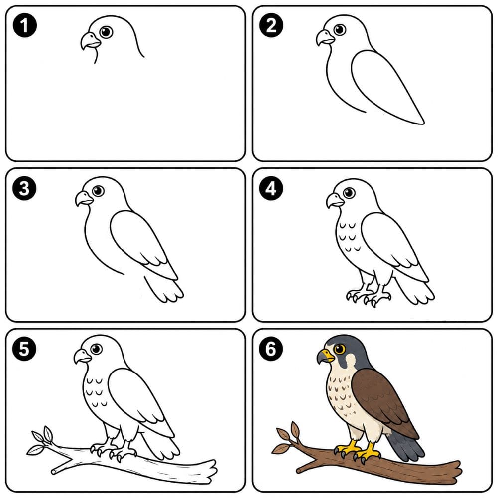 Falcon on a branch Drawing Ideas