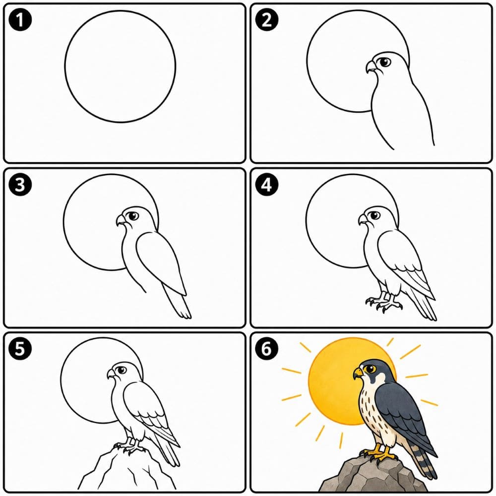 Falcon with a big sun Drawing Ideas