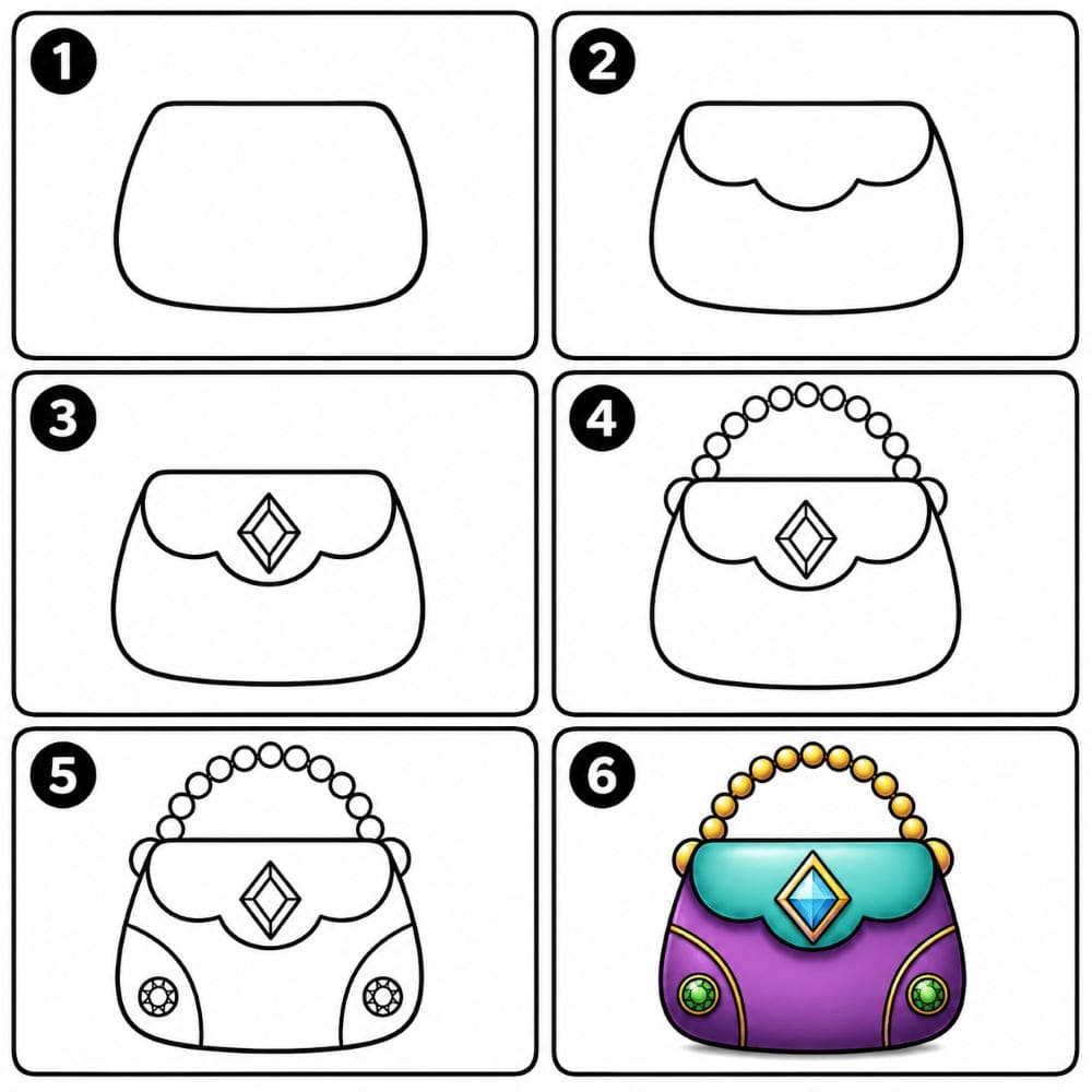 Fancy purse with gems Drawing Ideas