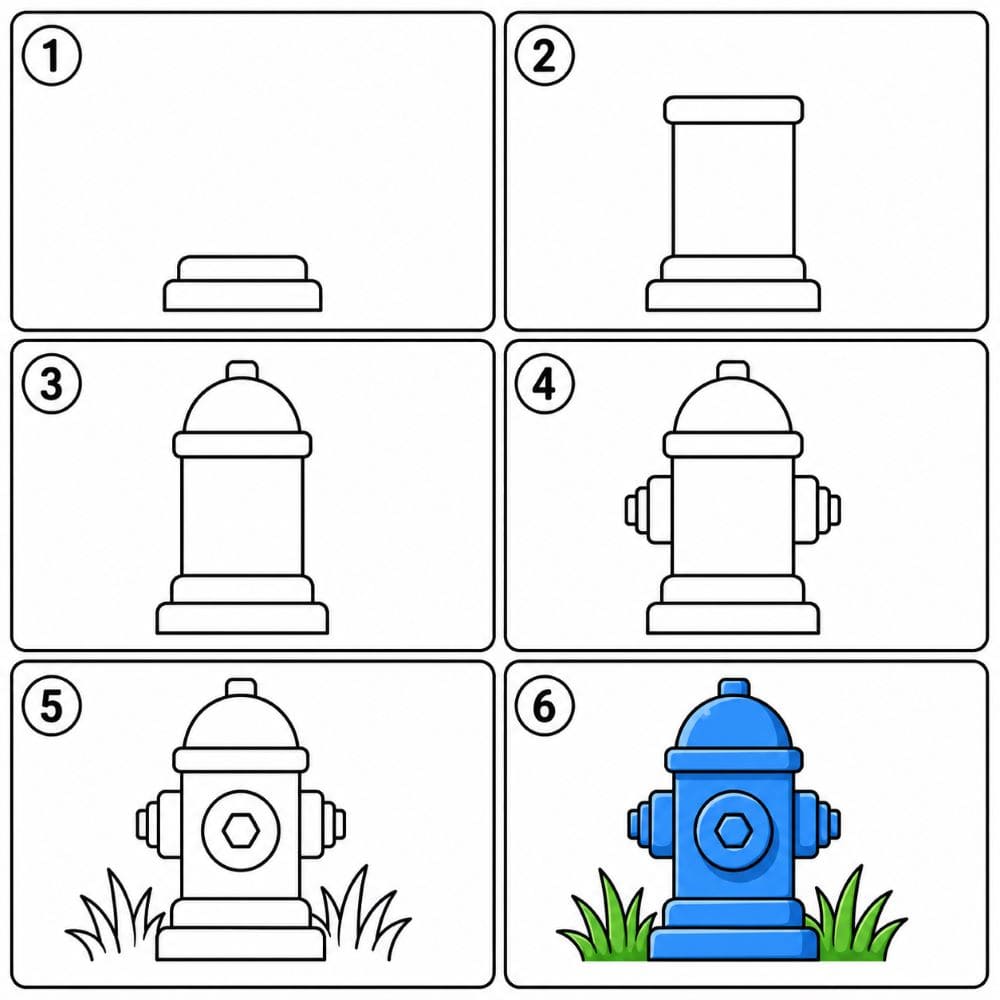 Fire hydrant with grass Drawing Ideas