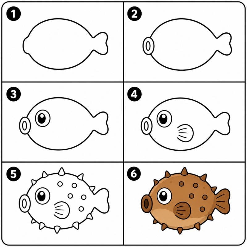 Funny pufferfish Drawing Ideas