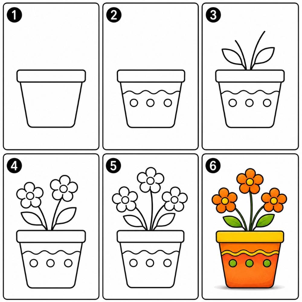 Garish flower pot Drawing Ideas