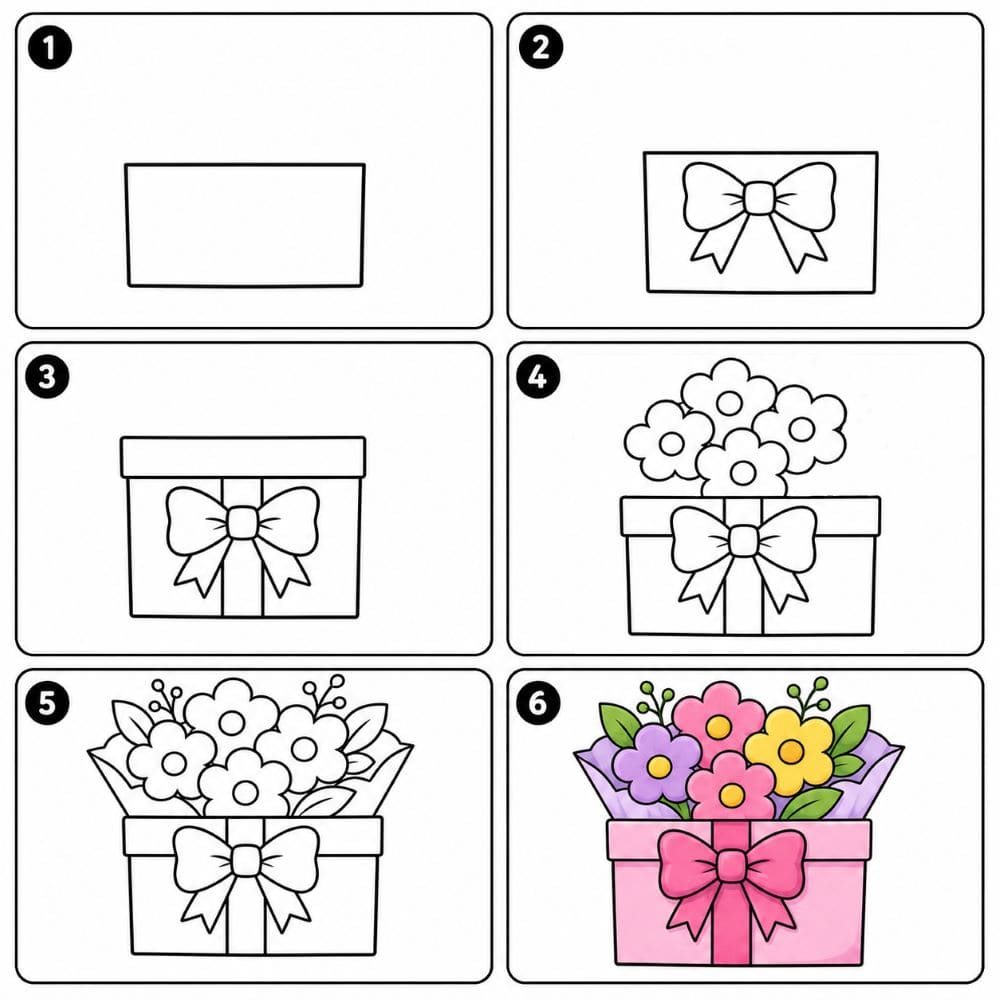 Gift Box Flower Bouquet Drawing Ideas