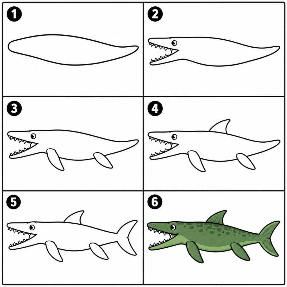 Green Mosasaurus Drawing Ideas