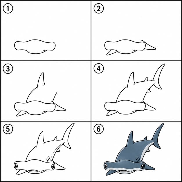 Hammerhead shark diving pose Drawing Ideas