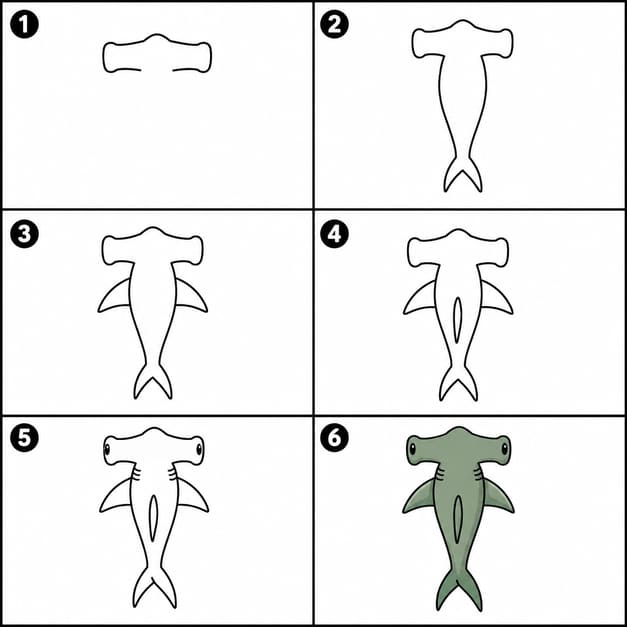 Hammerhead shark top view Drawing Ideas