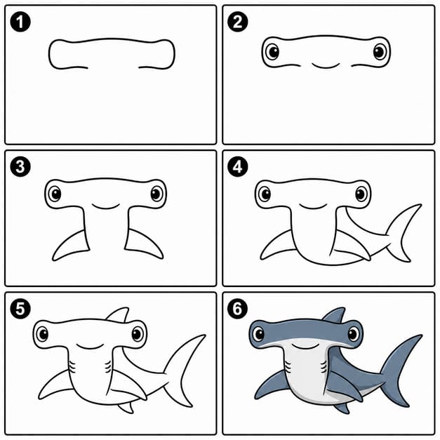 Hammerhead shark turning pose Drawing Ideas