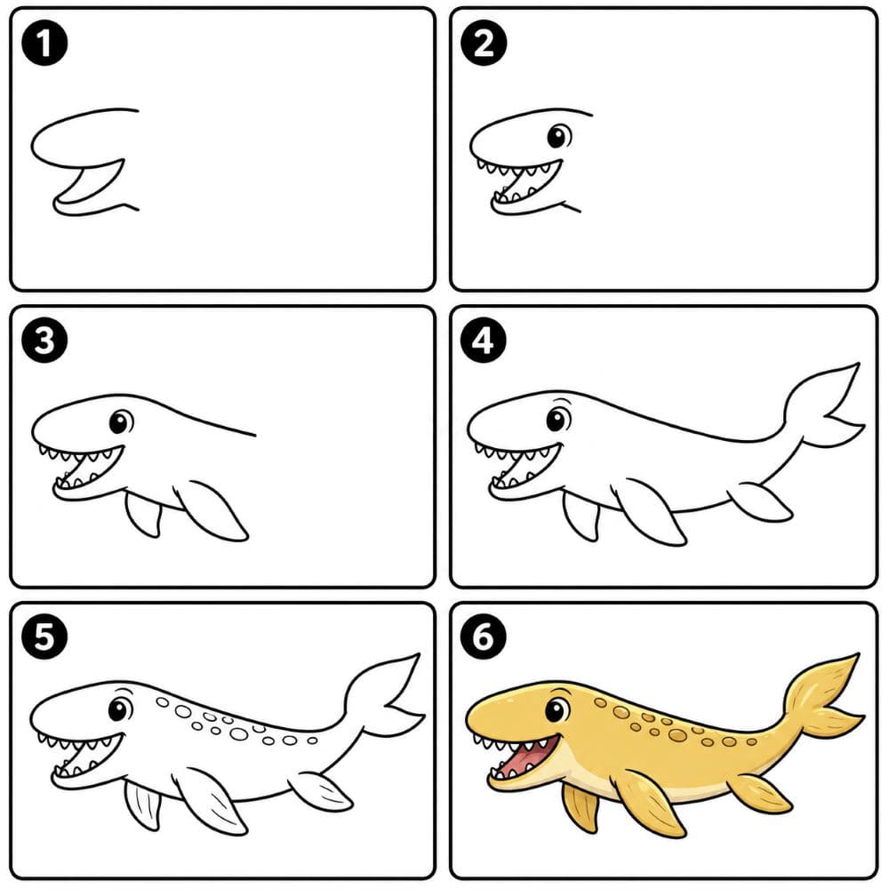 Happy Mosasaurus Drawing Ideas