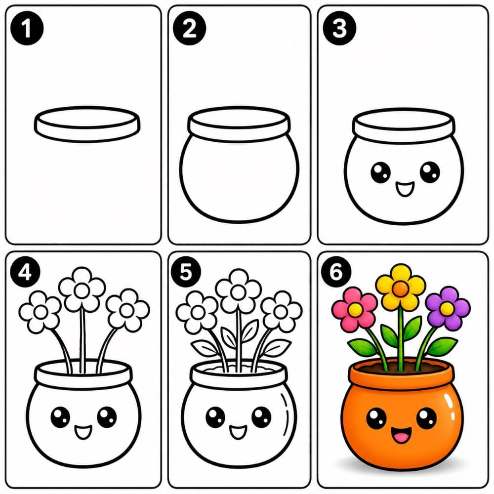 Happy flower pot Drawing Ideas