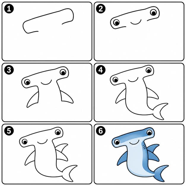 Happy hammerhead shark Drawing Ideas