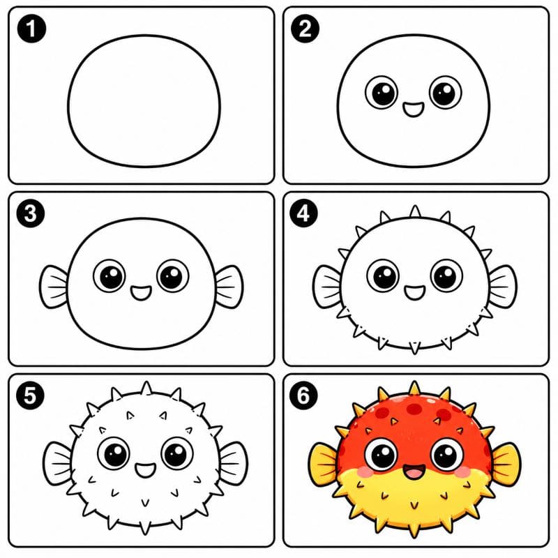 Happy pufferfish Drawing Ideas