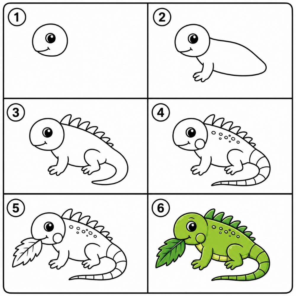 Iguana eating a leaf Drawing Ideas