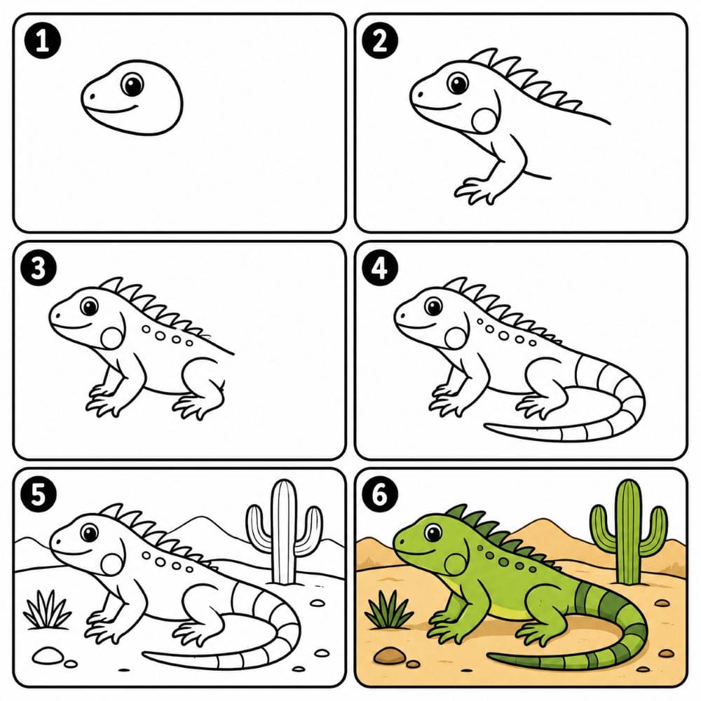 Iguana in the desert Drawing Ideas