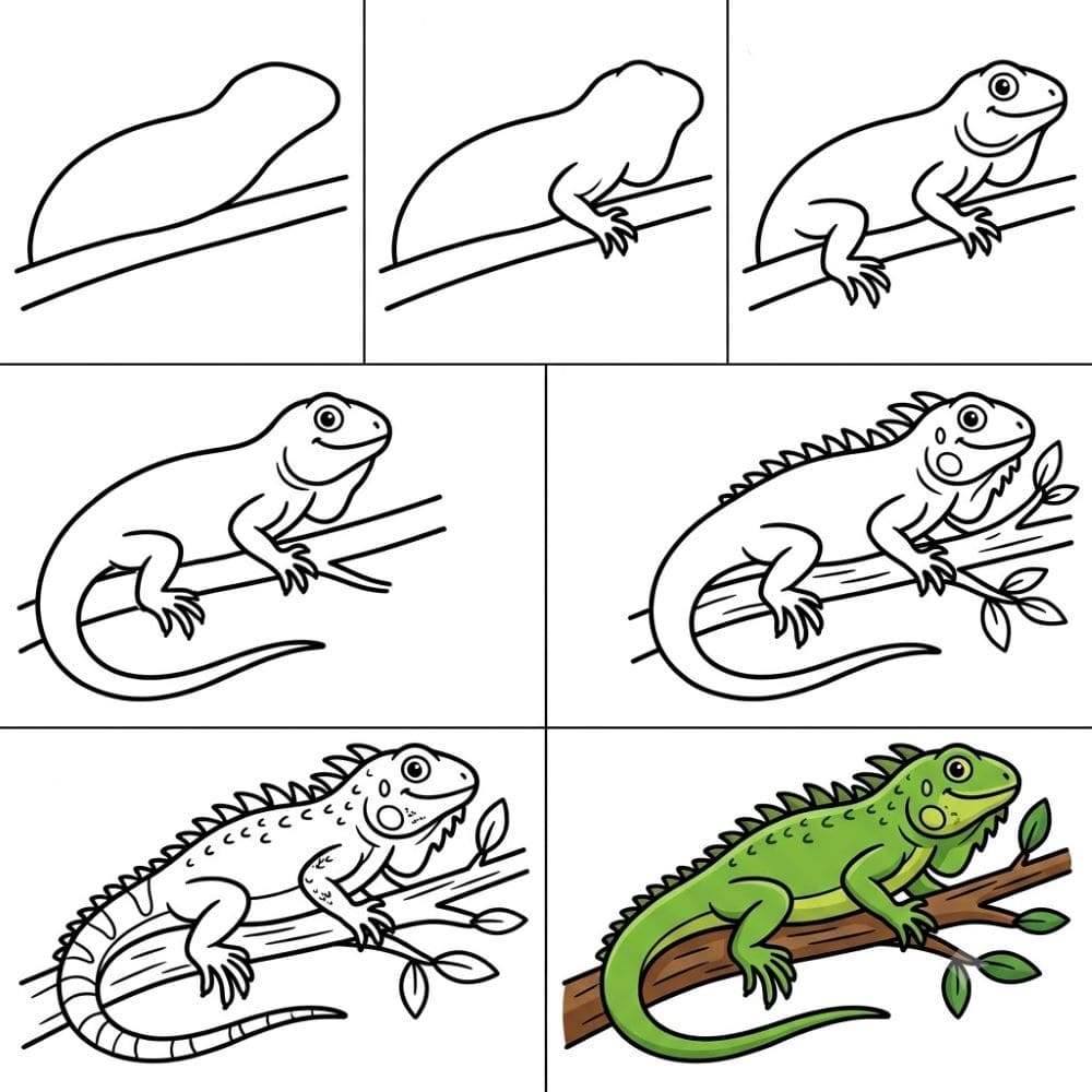 Iguana on a branch Drawing Ideas
