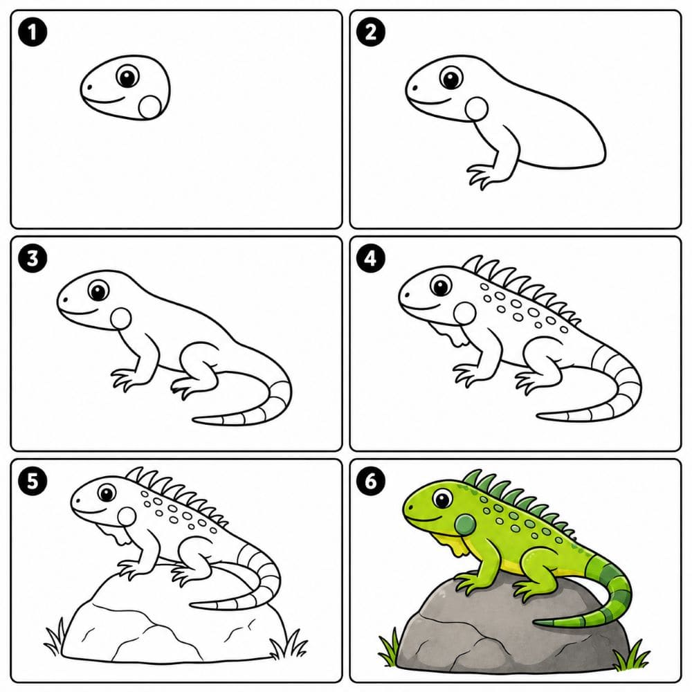 Iguana on a rock Drawing Ideas