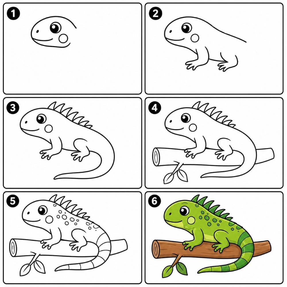 Iguana on a tree branch Drawing Ideas