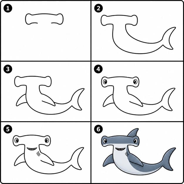 Joyful hammerhead shark Drawing Ideas