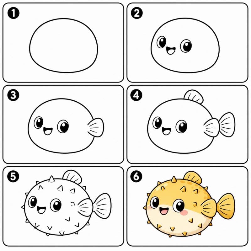 Joyful pufferfish Drawing Ideas