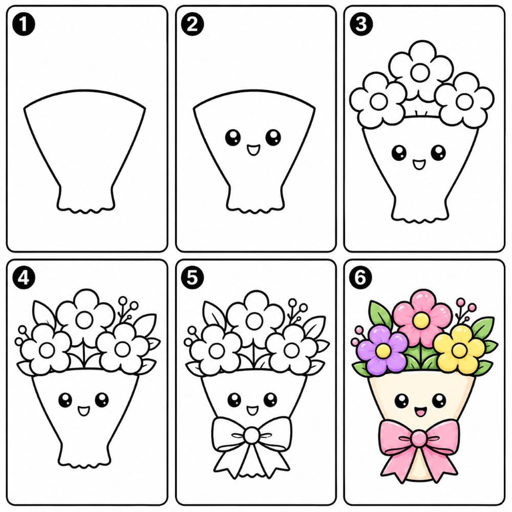 Kawaii Flower Bouquet Drawing Ideas