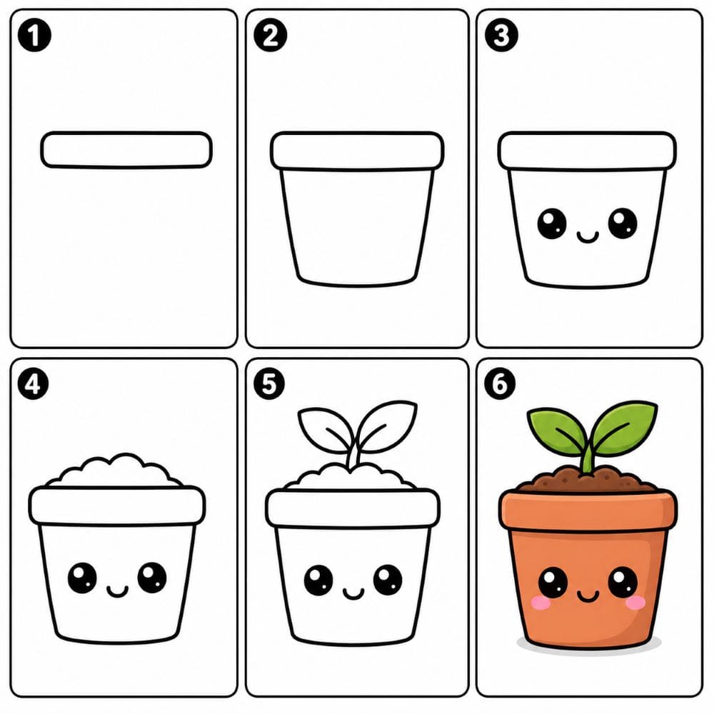 Kawaii flower pot Drawing Ideas