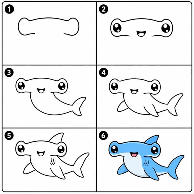 Kawaii hammerhead shark Drawing Ideas