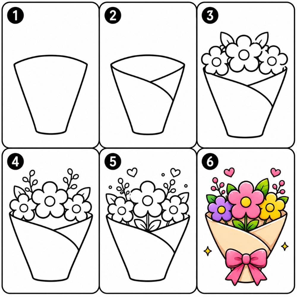 Lovely Flower Bouquet Drawing Ideas