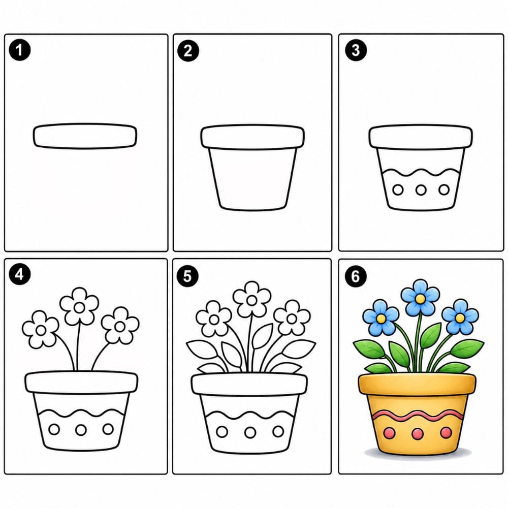 Lovely flower pot Drawing Ideas