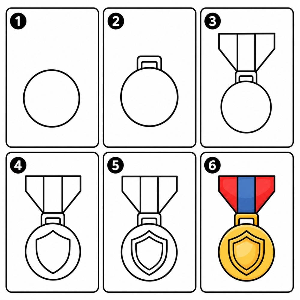 Medal with a shield emblem Drawing Ideas