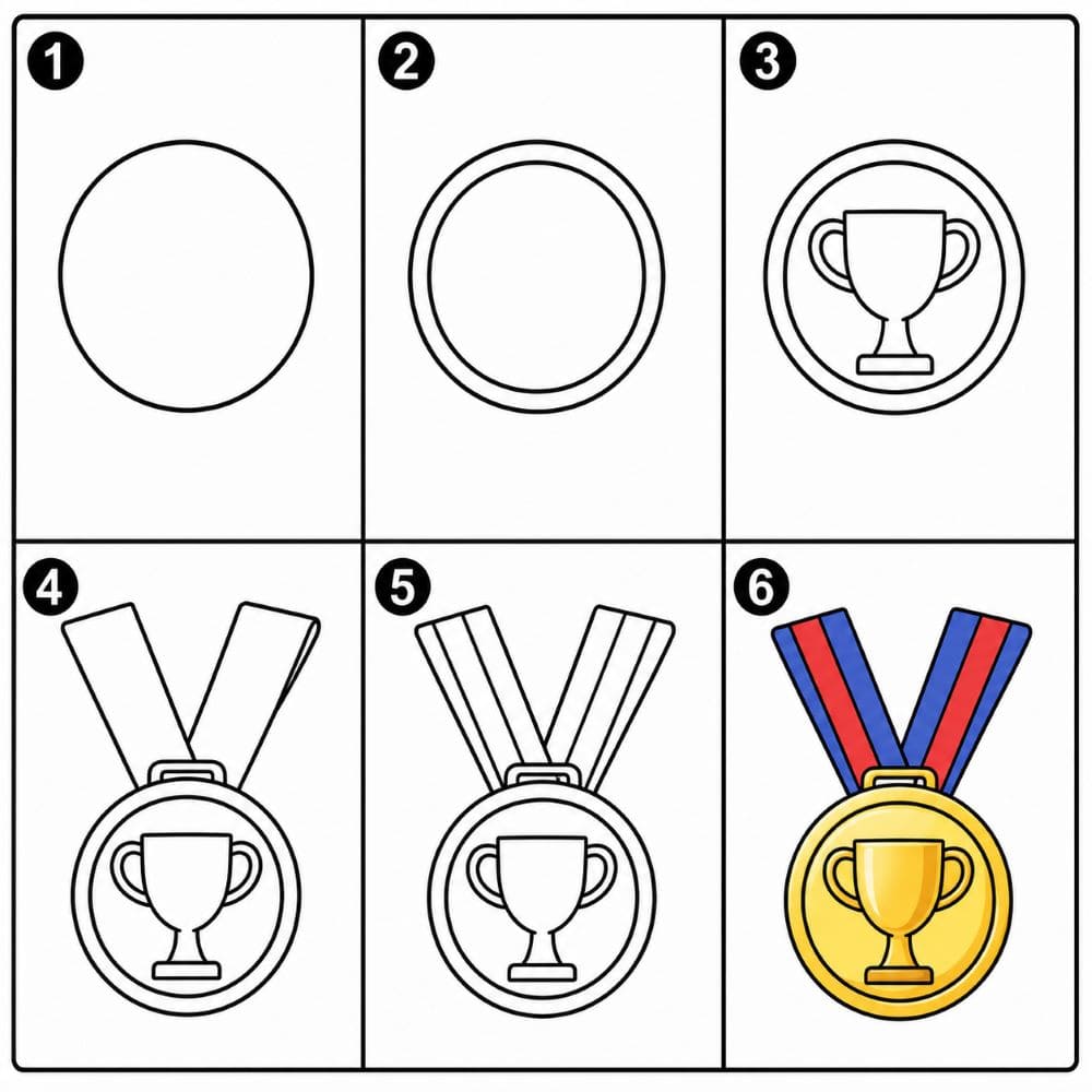 Medal with trophy emblem Drawing Ideas