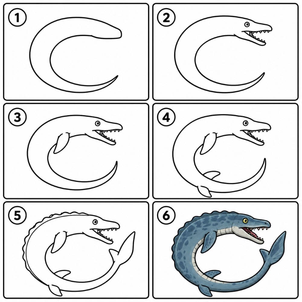 Mosasaurus Curled Like a Loop Drawing Ideas