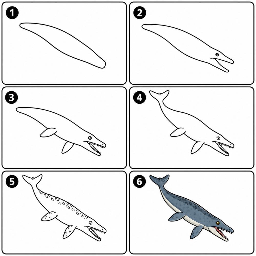 Mosasaurus Diving Down Drawing Ideas