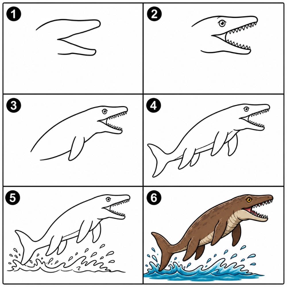 Mosasaurus Jumping Out of Water Drawing Ideas