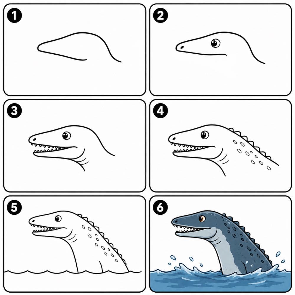Mosasaurus Surfacing Slowly Drawing Ideas