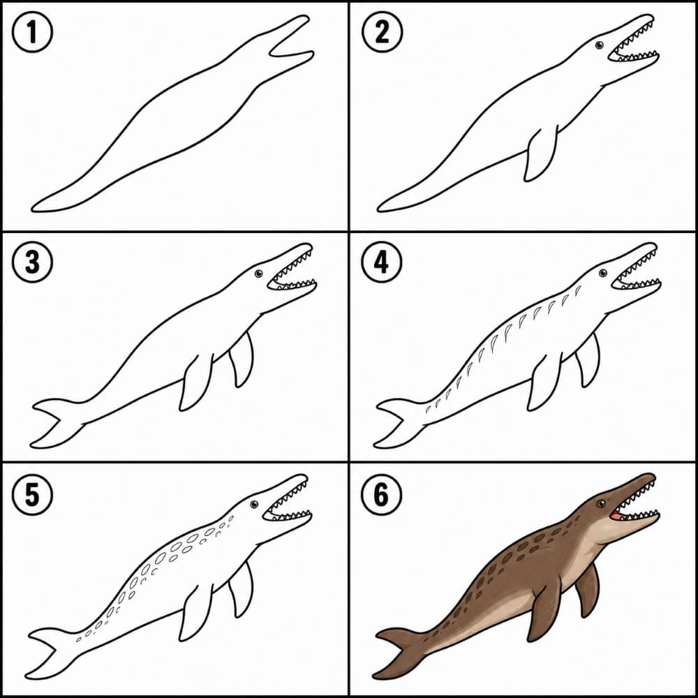 Mosasaurus Swimming Upward Drawing Ideas