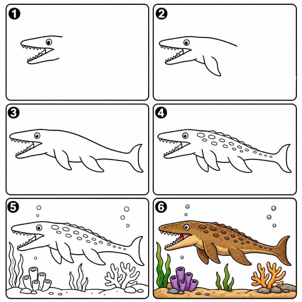 Mosasaurus Under the Sea Scene Drawing Ideas