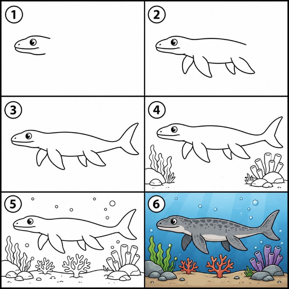 Mosasaurus Underwater Drawing Ideas
