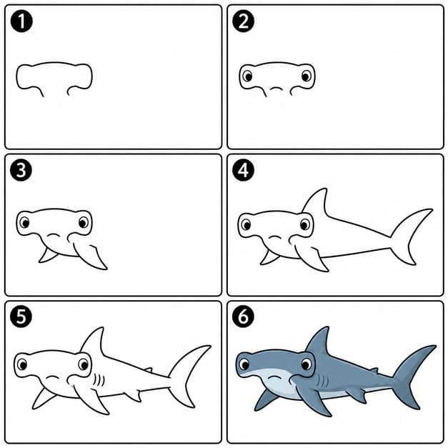 Ocean hammerhead shark Drawing Ideas