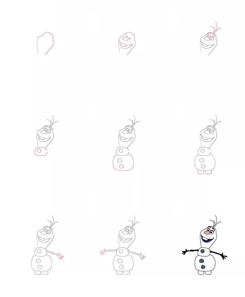 Olaf smiling happily Drawing Ideas