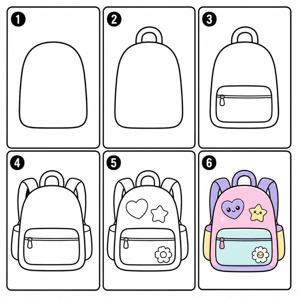 Pastel backpack with stickers Drawing Ideas