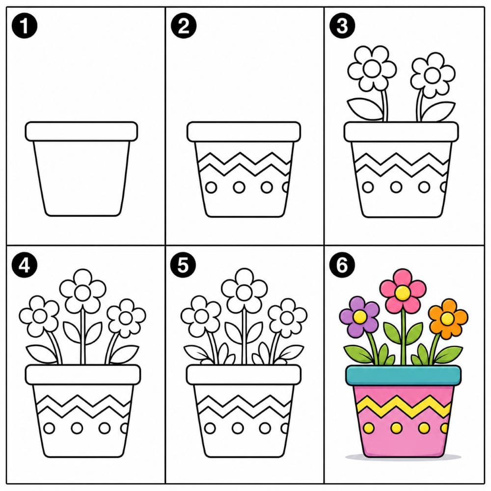 Patterned flower pot Drawing Ideas