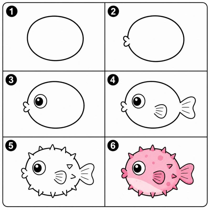 Pink pufferfish Drawing Ideas