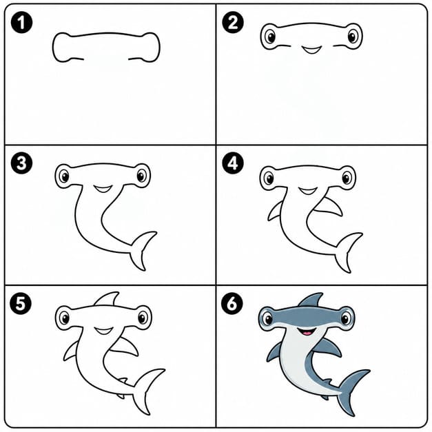 Playful hammerhead shark Drawing Ideas