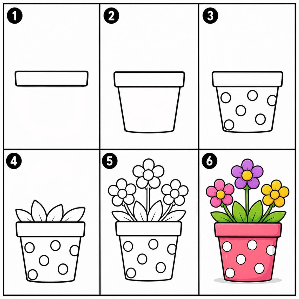 Polka dot flower pot Drawing Ideas
