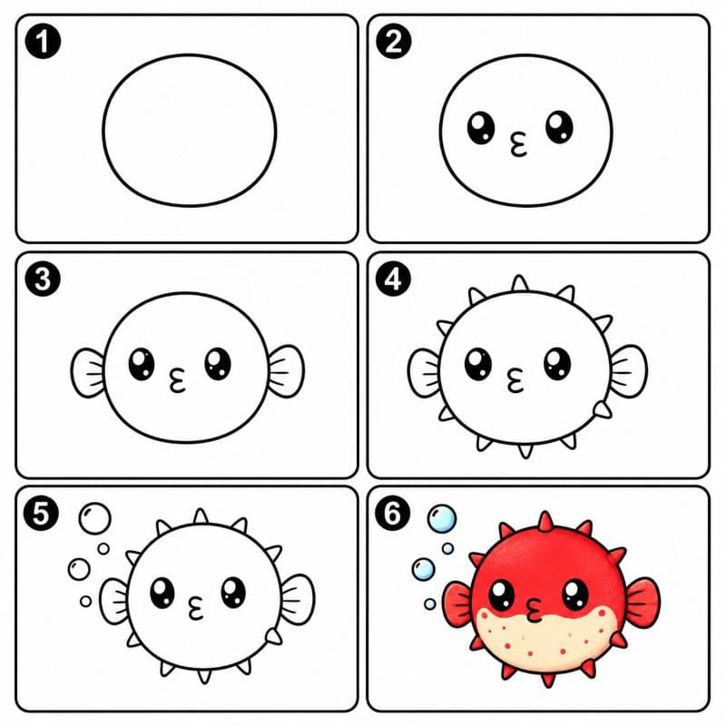 Pufferfish blowing bubbles Drawing Ideas
