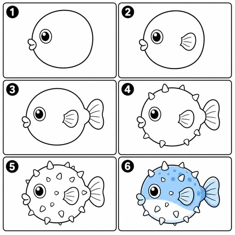 Pufferfish side view Drawing Ideas